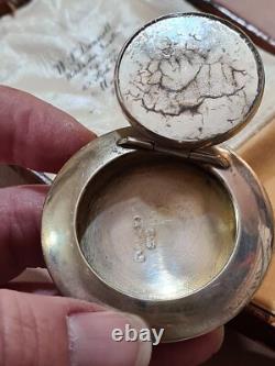 Rare Antique 1925 Morpho BUTTERFLY WING sweetheart locket PENDANT SterlingSilver