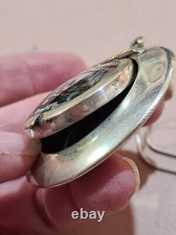 Rare Antique 1925 Morpho BUTTERFLY WING sweetheart locket PENDANT SterlingSilver