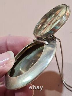Rare Antique 1925 Morpho BUTTERFLY WING sweetheart locket PENDANT SterlingSilver