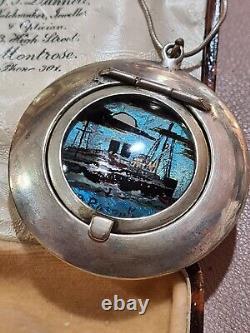Rare Antique 1925 Morpho BUTTERFLY WING sweetheart locket PENDANT SterlingSilver
