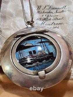 Rare Antique 1925 Morpho BUTTERFLY WING sweetheart locket PENDANT SterlingSilver