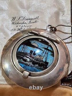 Rare Antique 1925 Morpho BUTTERFLY WING sweetheart locket PENDANT SterlingSilver