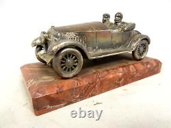 Rare Antique British Oldtimer Racing Car Marble Silver Plated Base Desk Piece