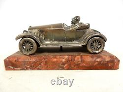 Rare Antique British Oldtimer Racing Car Marble Silver Plated Base Desk Piece