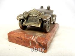 Rare Antique British Oldtimer Racing Car Marble Silver Plated Base Desk Piece