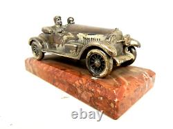 Rare Antique British Oldtimer Racing Car Marble Silver Plated Base Desk Piece