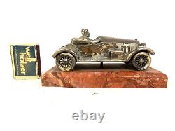 Rare Antique British Oldtimer Racing Car Marble Silver Plated Base Desk Piece