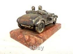 Rare Antique British Oldtimer Racing Car Marble Silver Plated Base Desk Piece