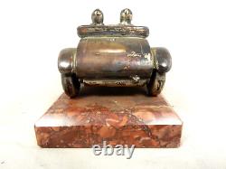 Rare Antique British Oldtimer Racing Car Marble Silver Plated Base Desk Piece