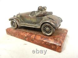 Rare Antique British Oldtimer Racing Car Marble Silver Plated Base Desk Piece