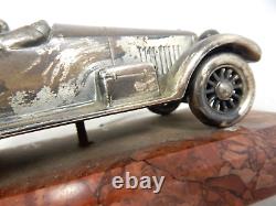 Rare Antique British Oldtimer Racing Car Marble Silver Plated Base Desk Piece