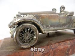Rare Antique British Oldtimer Racing Car Marble Silver Plated Base Desk Piece