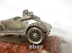 Rare Antique British Oldtimer Racing Car Marble Silver Plated Base Desk Piece