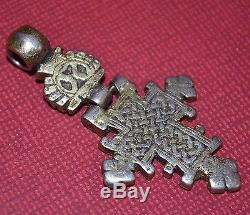 Rare Antique Ethiopian Orthodox Christian Cross Silver Pendant With Gold Plating