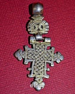Rare Antique Ethiopian Orthodox Christian Cross Silver Pendant With Gold Plating