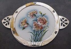 Rare Antique German BMF N Stork Mark Porcelain, Silver Plate Carnation Tray 1858