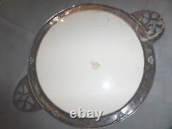 Rare Antique German BMF N Stork Mark Porcelain, Silver Plate Carnation Tray 1858
