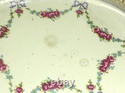 Rare Antique German BMF Porcelain & Silver Plate Rose Garland Oval Tray, c1900