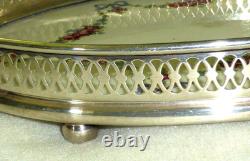 Rare Antique German BMF Porcelain & Silver Plate Rose Garland Oval Tray, c1900