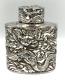 Rare Antique Japanese Silver Plated over Copper Tea Caddy Decorated with Dragons