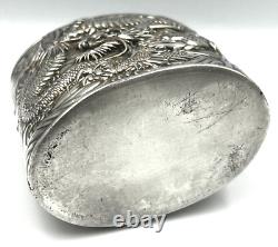 Rare Antique Japanese Silver Plated over Copper Tea Caddy Decorated with Dragons