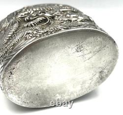 Rare Antique Japanese Silver Plated over Copper Tea Caddy Decorated with Dragons