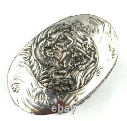 Rare Antique Japanese Silver Plated over Copper Tea Caddy Decorated with Dragons