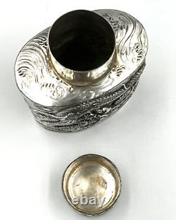 Rare Antique Japanese Silver Plated over Copper Tea Caddy Decorated with Dragons