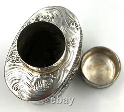 Rare Antique Japanese Silver Plated over Copper Tea Caddy Decorated with Dragons