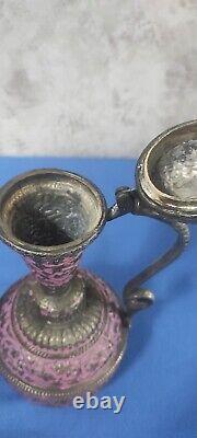 Rare Antique Persian Silver-Plated Pitcher with Intricate Engravings