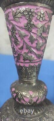 Rare Antique Persian Silver-Plated Pitcher with Intricate Engravings