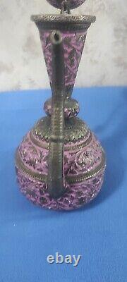 Rare Antique Persian Silver-Plated Pitcher with Intricate Engravings