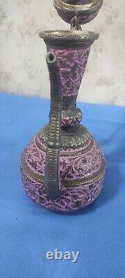 Rare Antique Persian Silver-Plated Pitcher with Intricate Engravings