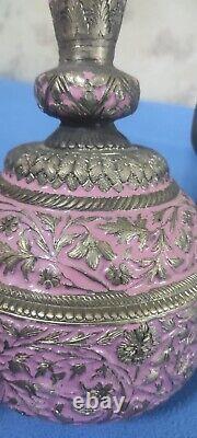 Rare Antique Persian Silver-Plated Pitcher with Intricate Engravings