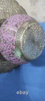 Rare Antique Persian Silver-Plated Pitcher with Intricate Engravings