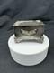 Rare Antique Small Silver Plate Figural footed Jewelry Box with Applied Gold Piece