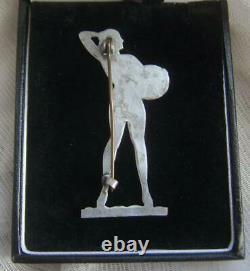 Rare Art Deco 1930's Silver Plated Bathing Belle with Beach Ball Brooch Pin