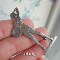 Rare Art Deco 1930's Silver Plated Bathing Belle with Beach Ball Brooch Pin