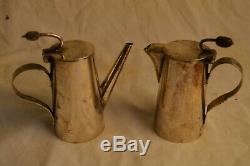 Rare Asprey London Pair 2 Coffee Pots Original Warmer Silver Art Deco Vintage