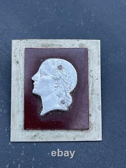 Rare Curiosity Antique Silver Plated Metal Woman's Head Artist Brooch