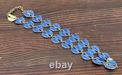 Rare David Andersen Gold Plated Sterling Silver Deep Blue Enamel Leaf Necklace