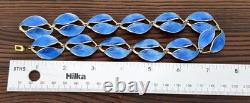 Rare David Andersen Gold Plated Sterling Silver Deep Blue Enamel Leaf Necklace