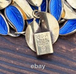 Rare David Andersen Gold Plated Sterling Silver Deep Blue Enamel Leaf Necklace