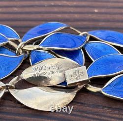 Rare David Andersen Gold Plated Sterling Silver Deep Blue Enamel Leaf Necklace
