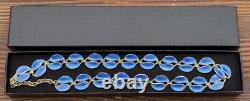 Rare David Andersen Gold Plated Sterling Silver Deep Blue Enamel Leaf Necklace