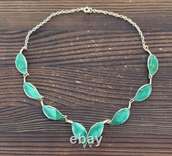 Rare David Andersen Gold Plated Sterling Silver Green Enamel Leaf Necklace