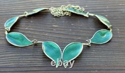 Rare David Andersen Gold Plated Sterling Silver Green Enamel Leaf Necklace