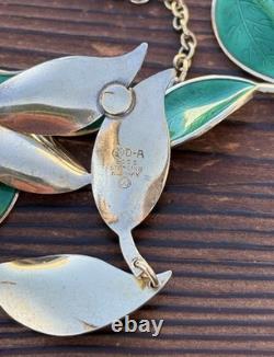 Rare David Andersen Gold Plated Sterling Silver Green Enamel Leaf Necklace