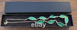Rare David Andersen Gold Plated Sterling Silver Green Enamel Leaf Necklace