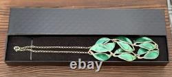 Rare David Andersen Gold Plated Sterling Silver Green Enamel Leaf Necklace